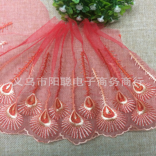 [Spot] Popular Multicolored Phoenix Tails Lace 18cm High-End Car Doll Mesh Embroidery Lace