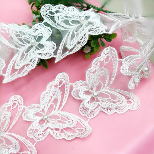Organza Double-Layer Nail Pearl White Butterfly Lace Clothing Cloth Stickers All-Match Flowers Accessories Lace