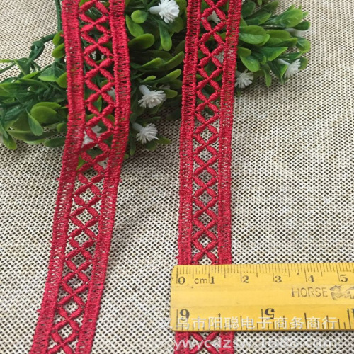 factory direct sales 2cm red grid polyester bar code lace diy necklace clothing accessories