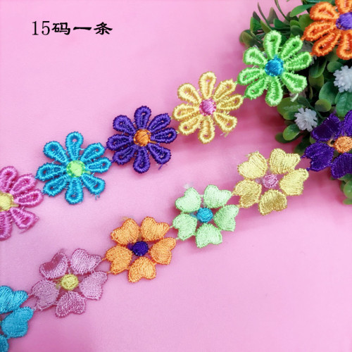 factory direct sales five-petal six-color polyester love diy colorful flower clothing accessories flower spot lace