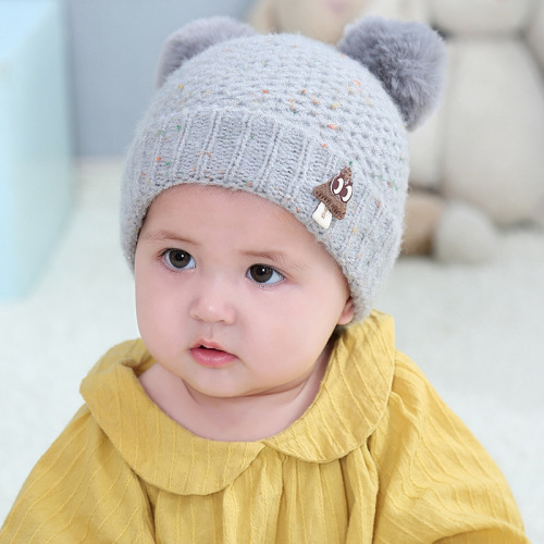 Autumn and Winter Baby Wool Hat Children Fleece-Lined Girl Baby Boy Girl Korean Fashion Knitted Hat 0-2 Years Old