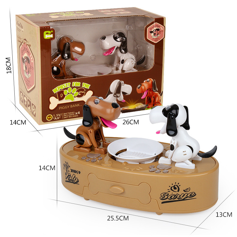 新款吃钱狗存钱罐 双狗抢钱狗 儿童硬币储钱罐 双头吃钱狗