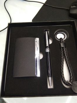 商务礼品套装，金属笔 名片夹 钥匙扣，黑色 棕色。