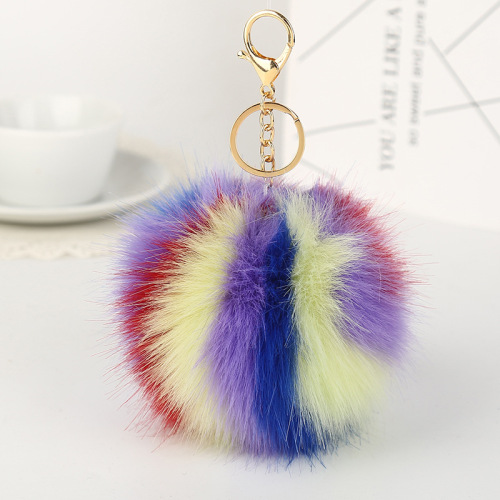 Four-Color Stitching Amazon AliExpress Hot Sale Fur Ball Keychain Artificial Wool Handbag Pendant Imitation Fox Fur Spot