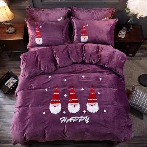 crystal velvet towel embroidery four-piece set comfortable skin-friendly winter warm santa claus purple