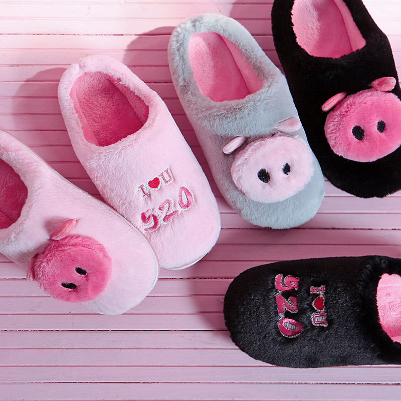 【现货供应】韩版棉拖鞋女室内居家防滑保暖可爱猪福厚底月子鞋