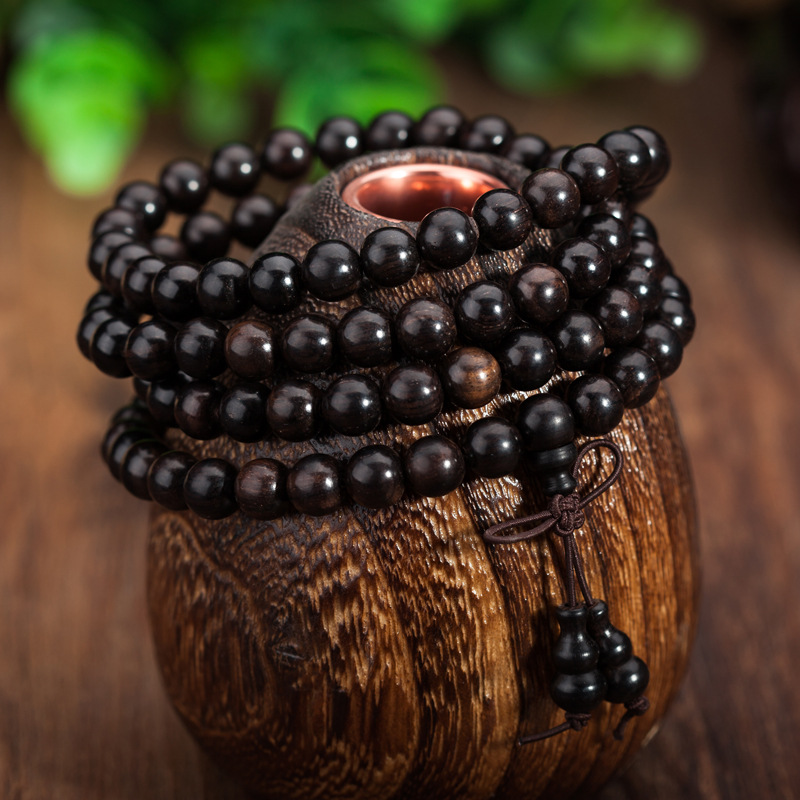 厂家直销批发精工顺纹同料黑檀紫光檀佛珠手串108颗挂珠