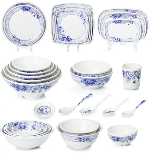 5 Melamine Tableware blue and White Porcelain round Dish Square Plate Oval Dish 100% Melamine Tableware 