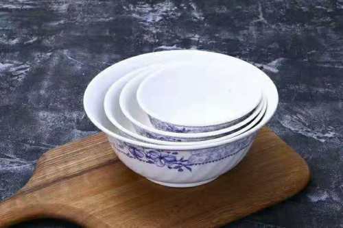 100% Melamine Tableware Blue and White Series Soup Bowl Noodle Bowl Salad Rib Bowl