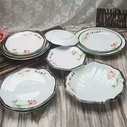 melamine tableware wholesale 100% imitation porcelain decals deep plates round dish rectangular dish snack plate