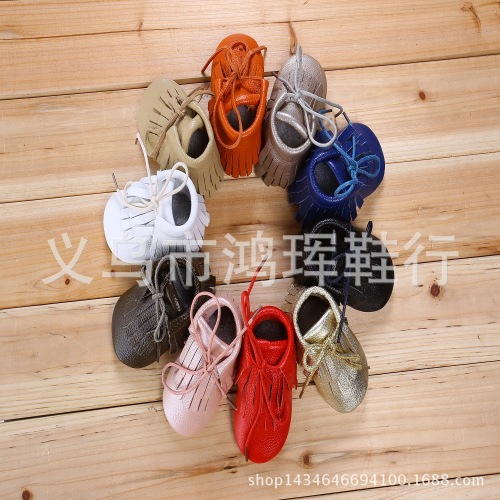 2018 Fashion Baby‘s Shoes High Top Double-Layered Tassel Strap Baby High Top Boots Baby Cow Leather Tassel Toddler Shoes