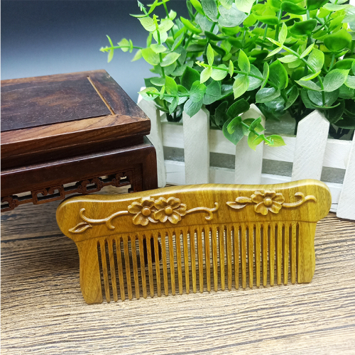natural green sandalwood comb sandalwood lotus leaf fine coarse tooth comb peach wood comb hair comb massage comb customization