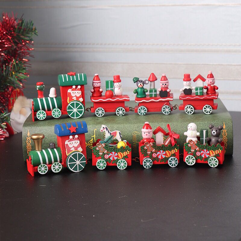 圣诞节装饰品 迷你精致木质桌面圣诞小火车老人摆件儿童节日礼品
