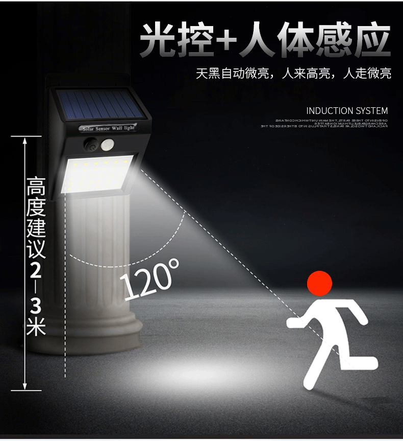 Solar wall lamp light control human body induction wall lamp LED30 beads