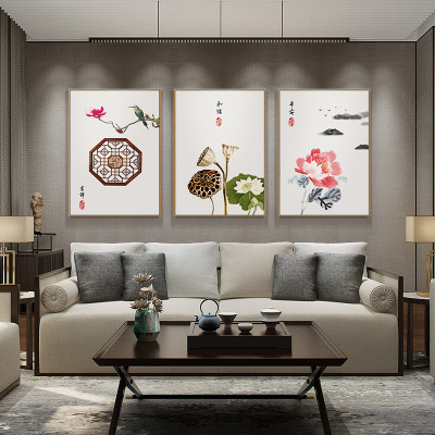 New Chinese style hanging painting simple living room background wall triad decoration painting Chinese style