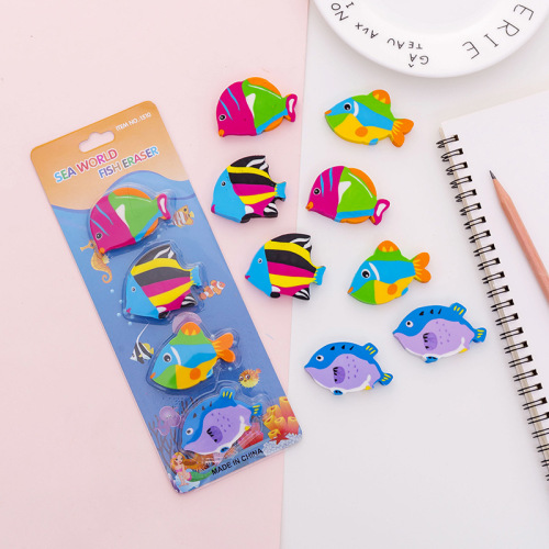 Creative Cartoon Little Fish Eraser Student Gift Eraser Set of Four Office Supplies Wipe Handwriting Wholesale