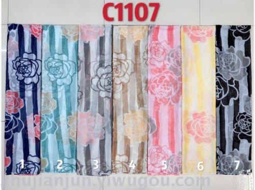striped rose print pattern fashion silk scarf with various colors and styles xc