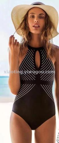 Bikini Foreign Trade New Sexy Slimming Belly Covering Gathered Ladies One-Piece Swimsuit Nylon Quality Factory Direct Sales