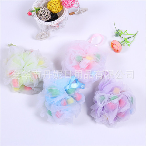 factory direct selling popular high quality voile color bath flower heart-shaped sponge bath ball high quality ribbon
