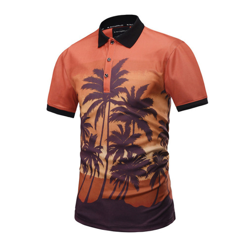 foreign trade hot 2018 summer new 3d creative coconut forest scenery printing polo shirt fashion fashion brand men‘s polo