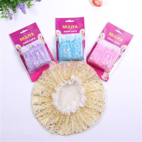 factory direct sale hot stamping printing card insert shower cap high-grade lace home bath essential