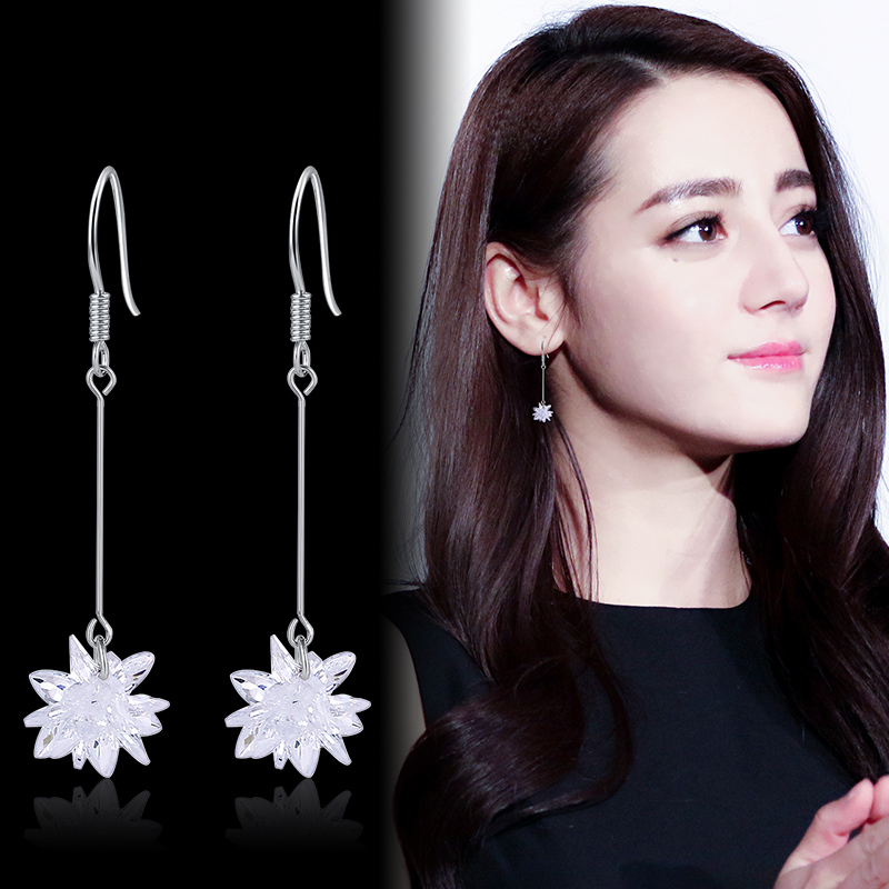 925银钩防过敏锆石冰花耳坠雪花耳环中长款流苏耳饰厂家直销批发