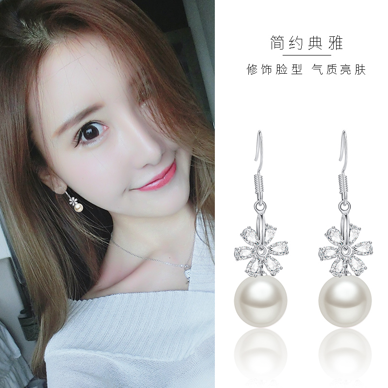 925银钩防过敏珍珠耳坠时尚百搭耳环个性潮流淑女气质耳饰批发