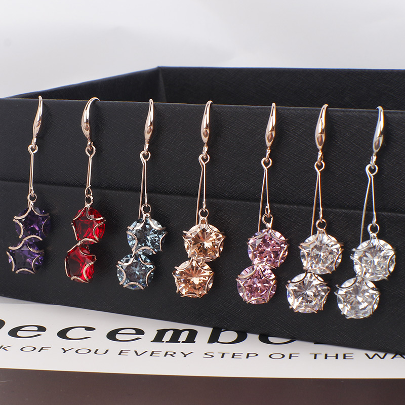 925银耳钩防过敏时尚锆石耳坠气质梅花中长款耳环百搭日韩耳环