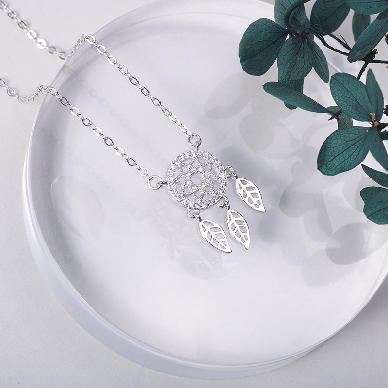 捕梦网项链女纯银锁骨链925银韩版气质吊坠短款时尚个性复古饰品