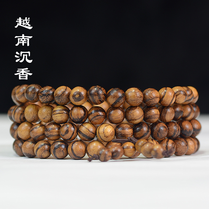 厂家直销批发越南沉香木白沉佛珠手串108颗挂珠