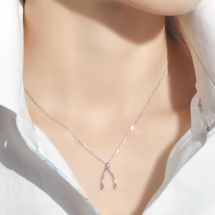 中泰银饰韩版锁骨链配饰品S925纯银许愿骨倒V字情侣项链礼物