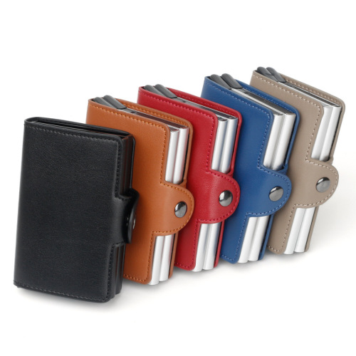 foreign trade wallet_pop-up metal anti-magnetic rfid business card case aluminum alloy metal card holder pu card holder