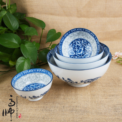 4.5/5/6/7/8-Inch Rabbet Bowl Blue and White Chinese Hotel Tableware Simple Ceramic Bowl Factory Direct Sales
