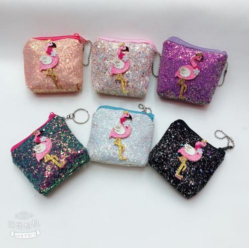 coin purse flamingo keychain wallet 8cm diamond powder wallet double-sided bright gold wallet