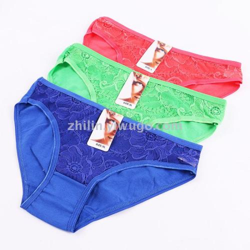 New Women‘s Underwear Lace Mid-Waist Briefs Foreign Trade Cross-Border Large Size Underwear