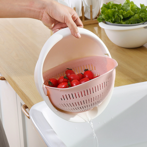 Double Layer Plastic Vegetable Basket Household Kitchen Drain Basket Vegetable Washing Basin Creative round Vegetable Washing Drain Basket Fruit Basket