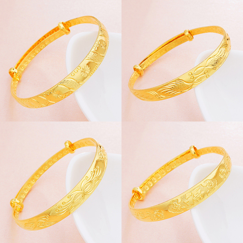 批发10mm黄铜镀金推拉手镯 越南沙金女士福字宽面手镯女 久不掉色