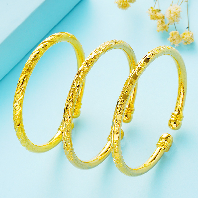 跨境货源5mm珠头满天星手环 黄铜镀金开口圆珠手镯越南沙金首饰