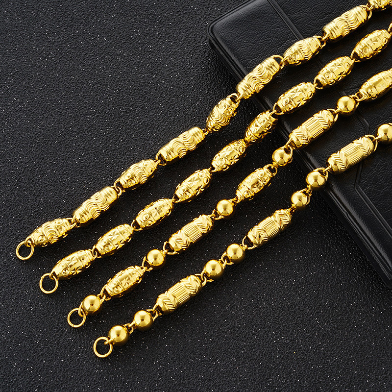 7mm镀黄金项链空心圆珠佛珠橄榄链男款K金项链越南沙金项链