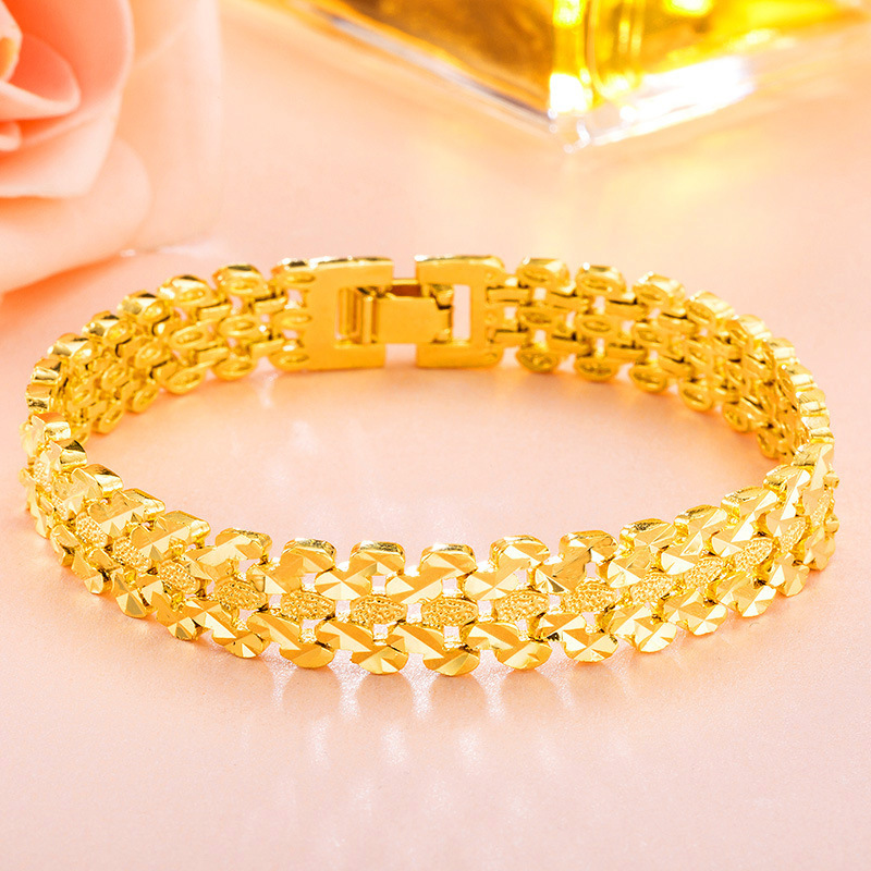 厂家直销黄铜镀24K真金12mm菱形车花女士手表链 时尚欧币沙金首饰