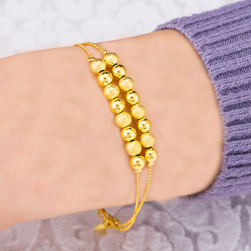 越南沙金双层转运珠手链 韩版黄铜镀金女士多层手链 欧币金手饰