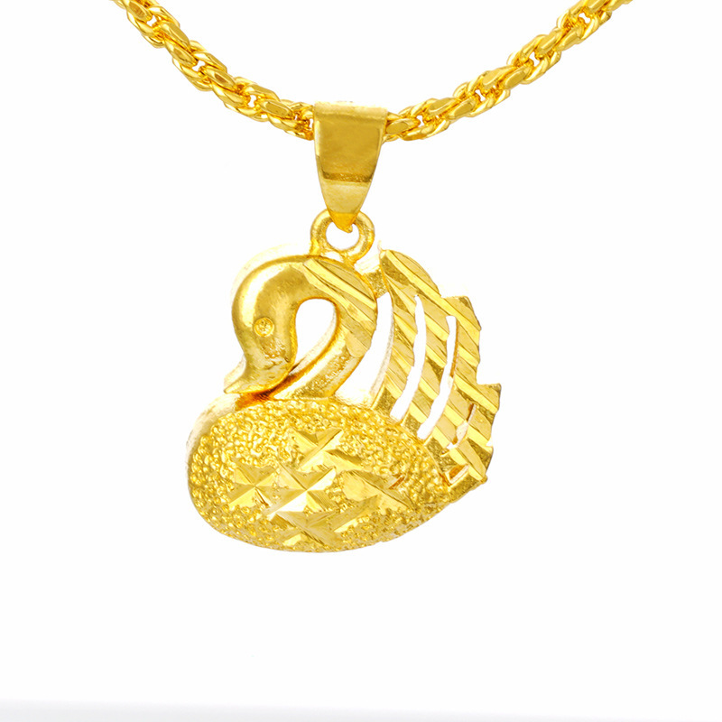 车斜花小天鹅越南沙金吊坠女铜镀24K真金 久不掉色坠子耳之恋首饰