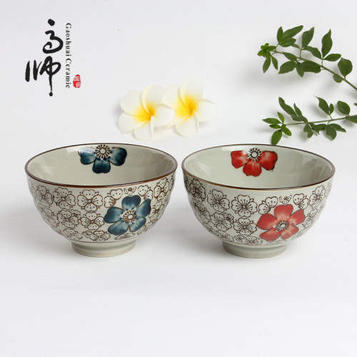 chinese flower underglaze 4.5-inch rice bowl hotel tableware supplies tableware wholesale household ceramic bowls and plates