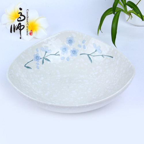 Factory Direct Sales Ceramic Triangle Shallow Plate Snowflake Glaze Business Gift Tableware Tableware Large Capacity Household