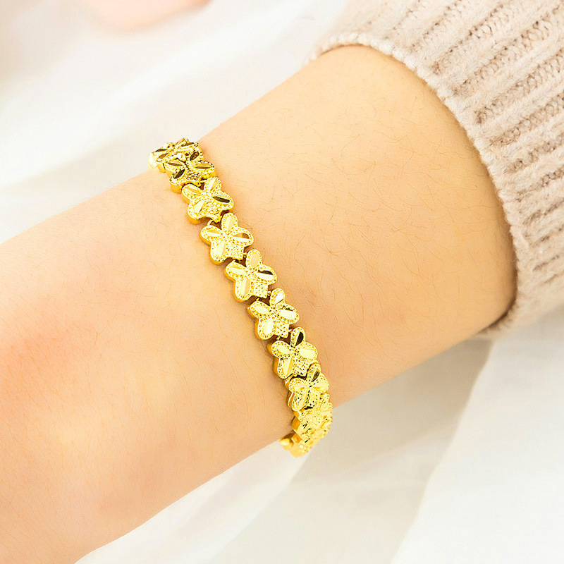 批发四叶草越南沙金女士手链 时尚欧币金黄铜镀24K真金手饰首饰品