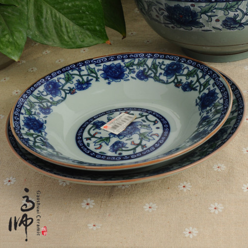 event gift 7-inch/8-inch plate chinese blue and white ceramic tableware round soup plate dish spot wholesale