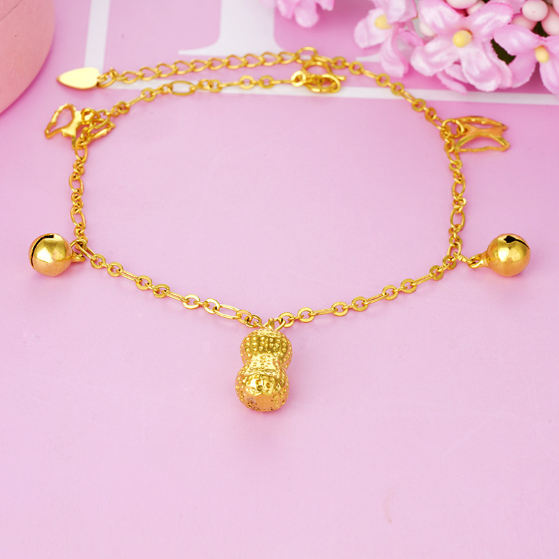 越南沙金脚链女镀18k仿真黄金脚链久不掉色简约学生花生欧币首饰