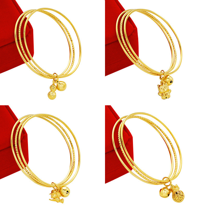 沙金多圈三生三世手镯 喷砂剪刀爱心钥匙小吊坠三圈手环 线圈批发