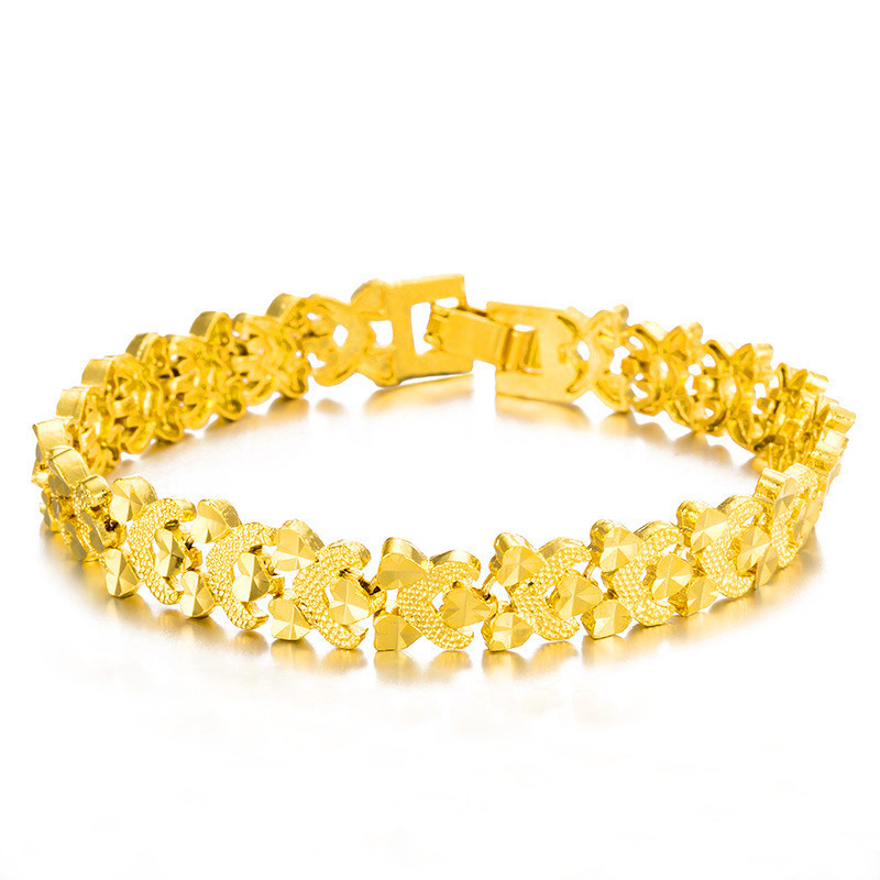 12mm欧币24k镀金女士手链 新款女款手链越南沙金心形手排手镯批发