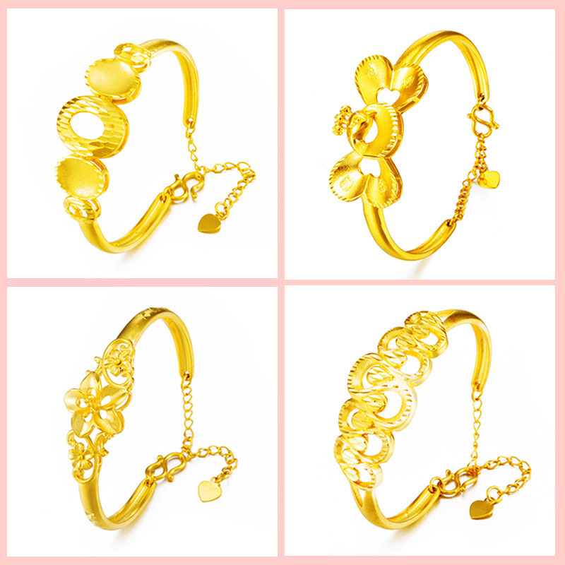 耳之恋厂家 黄铜镀金喷砂女士手镯 越南沙金花朵手镯久不掉色首饰